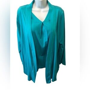 Carole Hochman Heavenly Soft Sleepwear Cardigan & Tank Size M Teal Lounge Wear